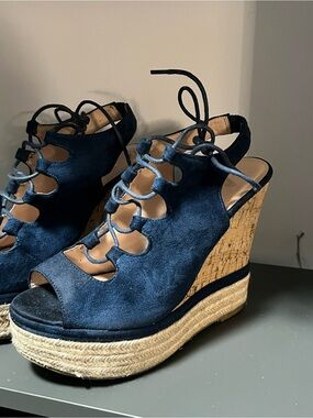 🛍️Navy Lace-Up Suede Espadrille Wedge Sandals